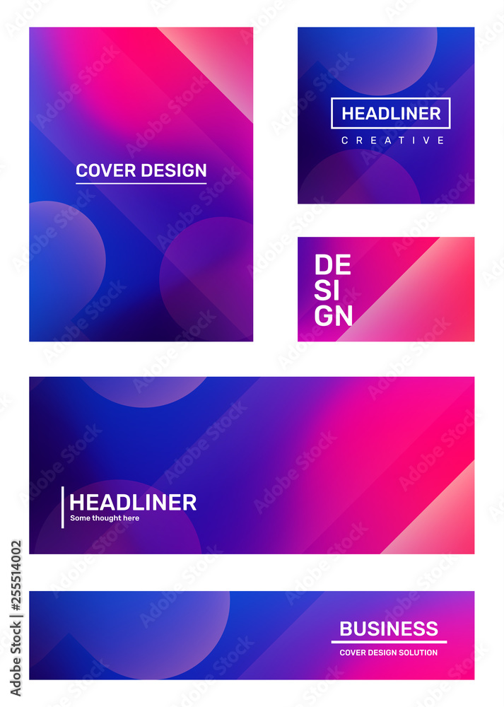 Vector set of creative pink and purple abstract illustration. Business gradient abstraction, background with header.