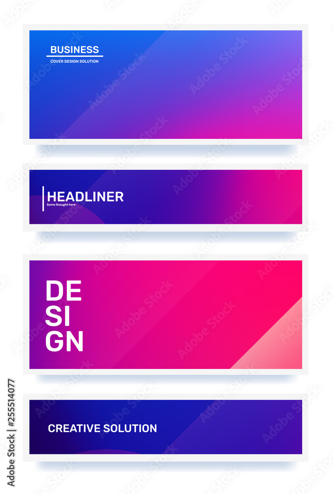 Vector set of creative pink and purple abstract horizontal illustration in frame. Business gradient abstraction background with header.