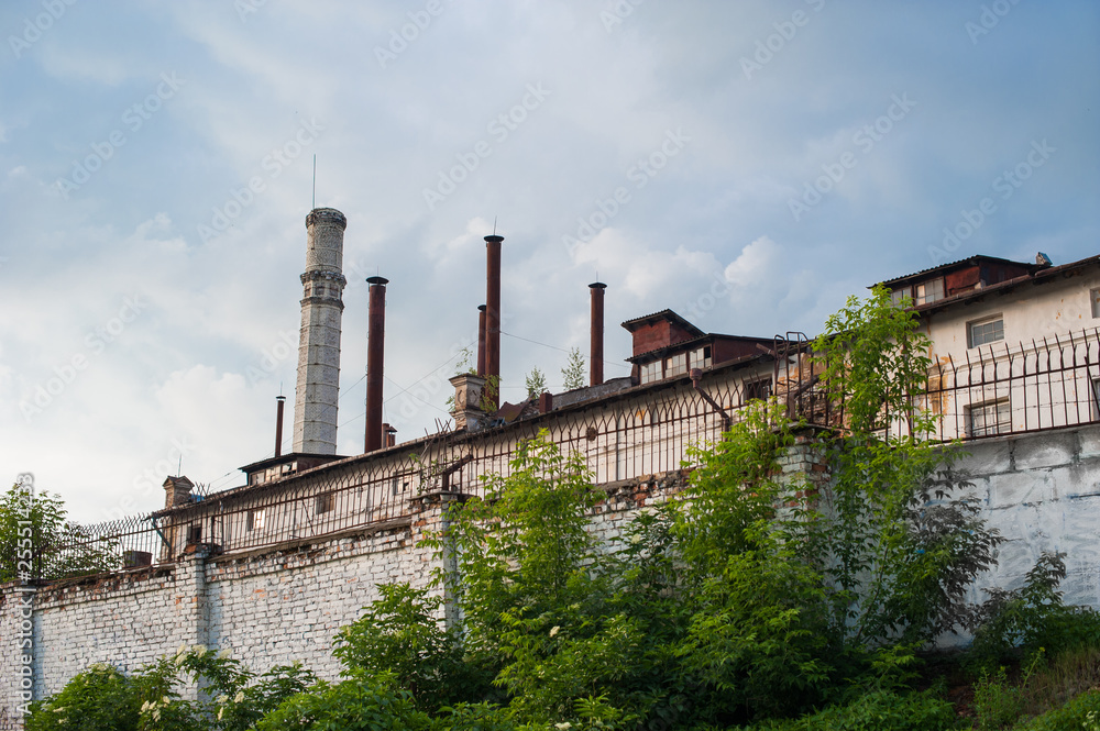 Abandoned factory, save the nature, emissions into the air