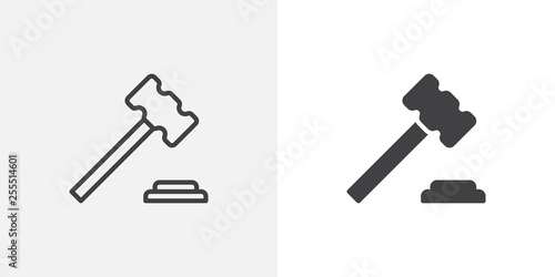 Judge gavel icon. line and glyph version, outline and filled vector sign. Auction hammer linear and full pictogram. Symbol, logo illustration. Different style icons set