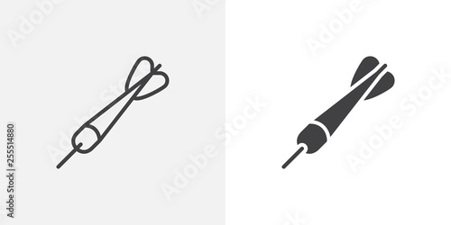 Dart arrow icon. line and glyph version, outline and filled vector sign. Dart target linear and full pictogram. Symbol, logo illustration. Different style icons set