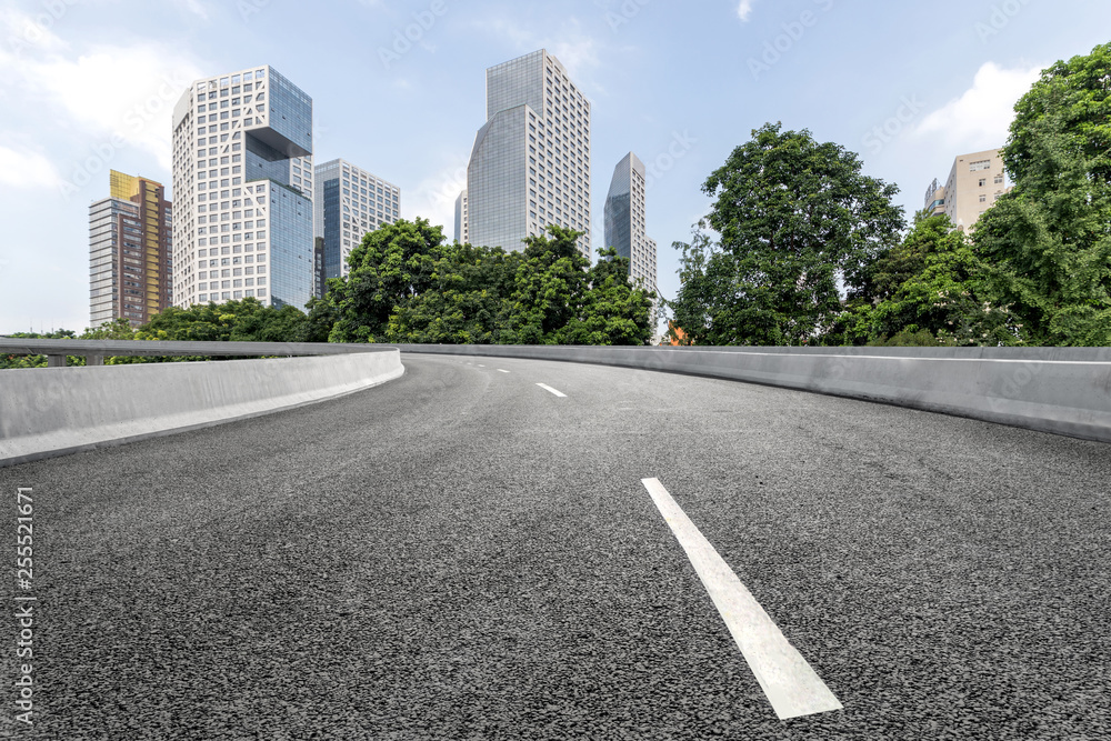 empty highway with cityscape of chengdu,China