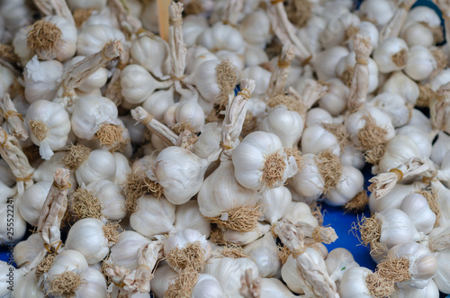 Pile of garlic view from the top.