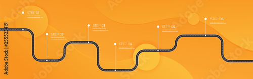 Road map and journey route infographics template. Winding road timeline illustration. Flat vector illustration. Eps 10