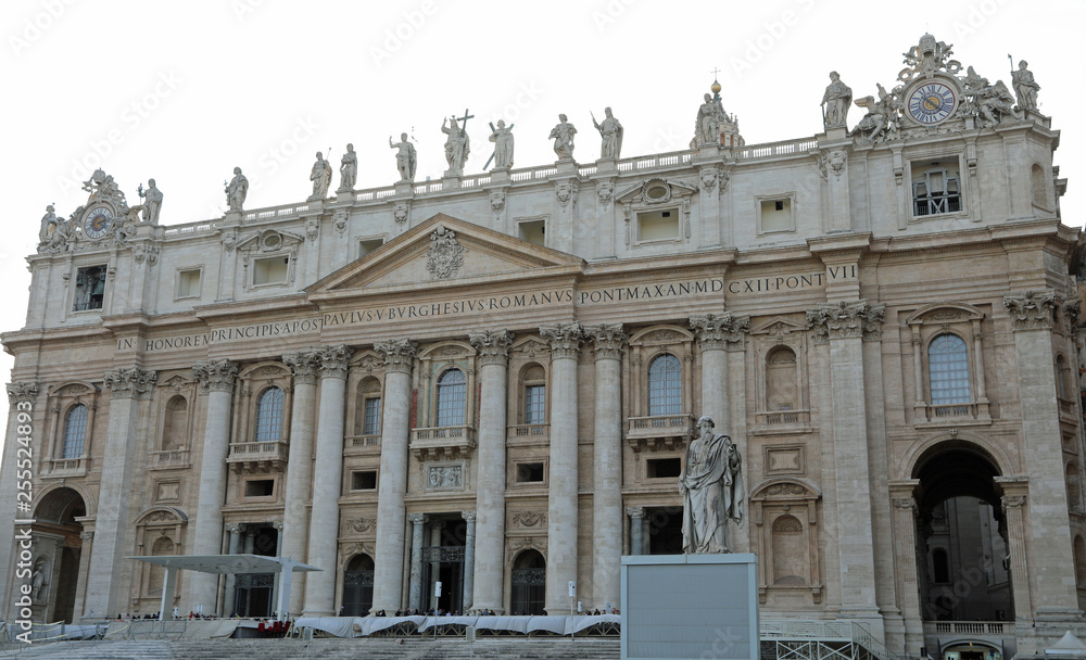 Saint Peter Basilica and the statue of Saint Paul in Vatican cit