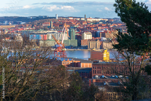 bird eye view of gothenburg city from top of ramberget hill photo