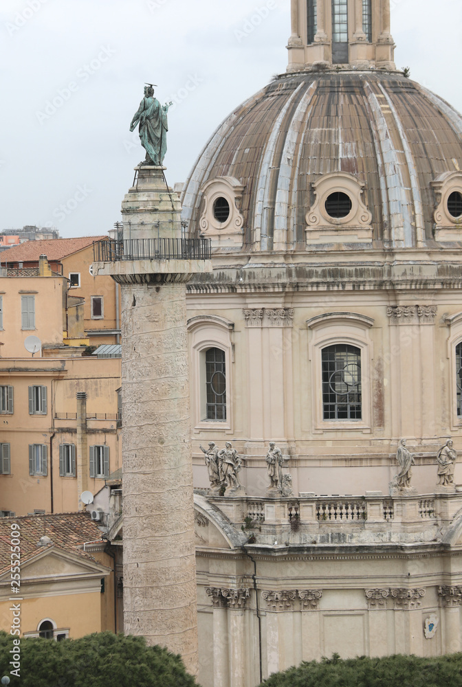 Trajan column and the dome of the church of the most holy name o Trajan column and the dome of the church of the most holy name o