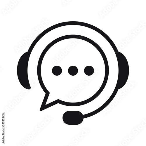 Support with speech bubble on white background. Flat vector support icon design.