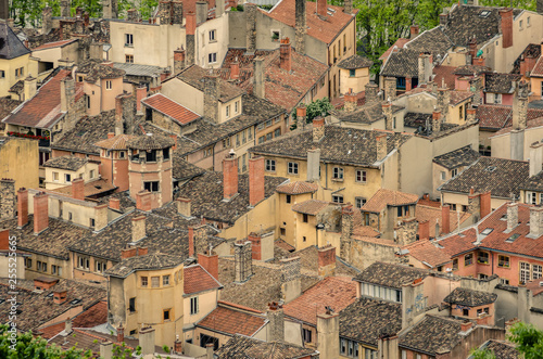 old Europe rooftops aerial view of Lyon