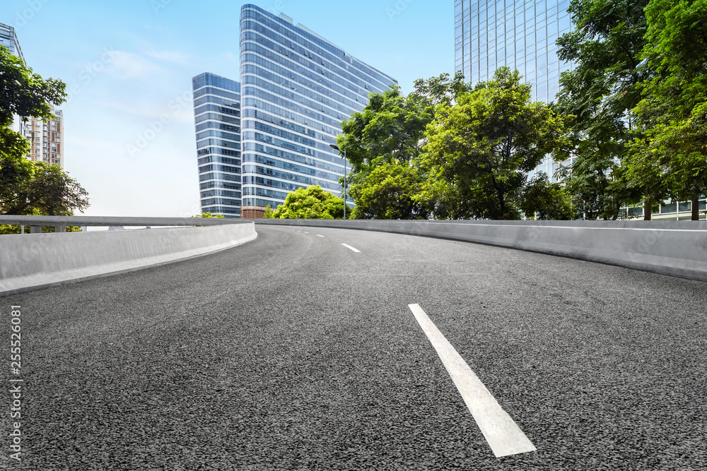 empty highway with cityscape of chengdu,China empty highway with cityscape of chengdu,China