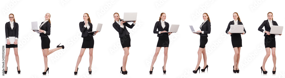 Businesswoman with laptop isolated on white