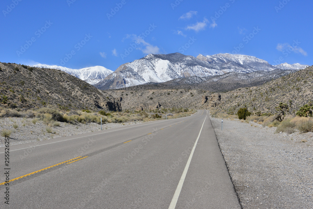 A desert road leading to Mount Charleston, Nevada. A desert road leading to Mount Charleston, Nevada.
