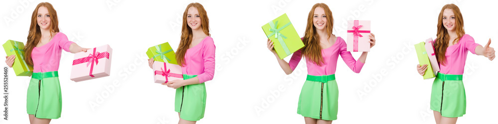 Beautiful woman in green skirt with giftbox Beautiful woman in green skirt with giftbox