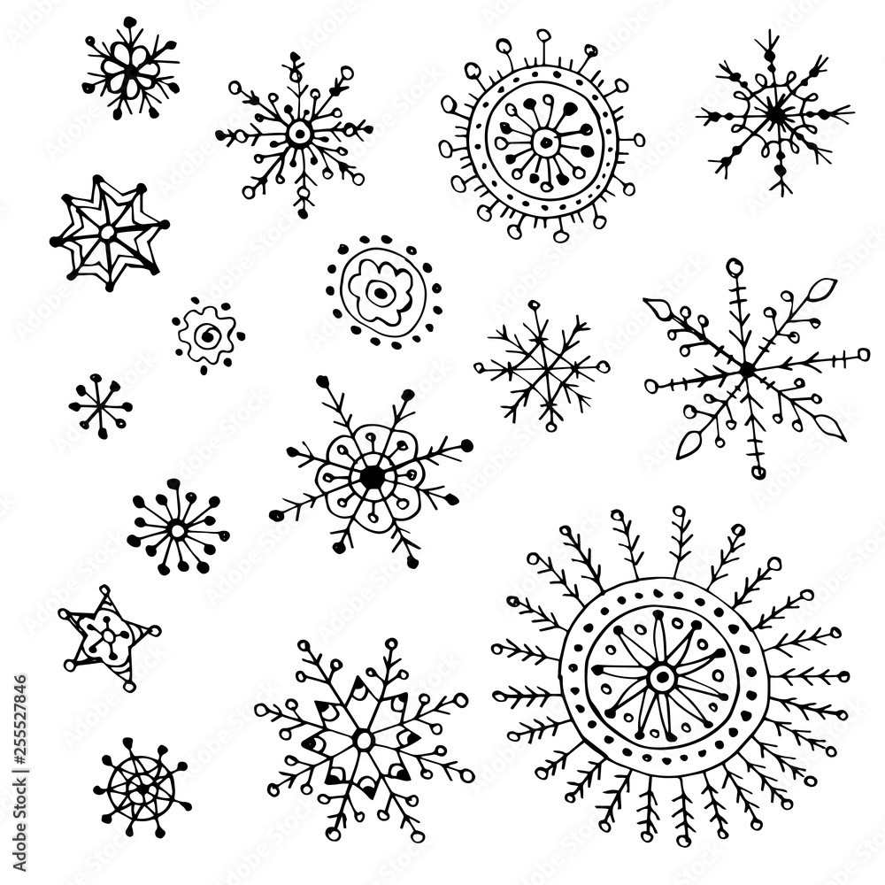 Obraz premium fancy snowflake Doodle black contour