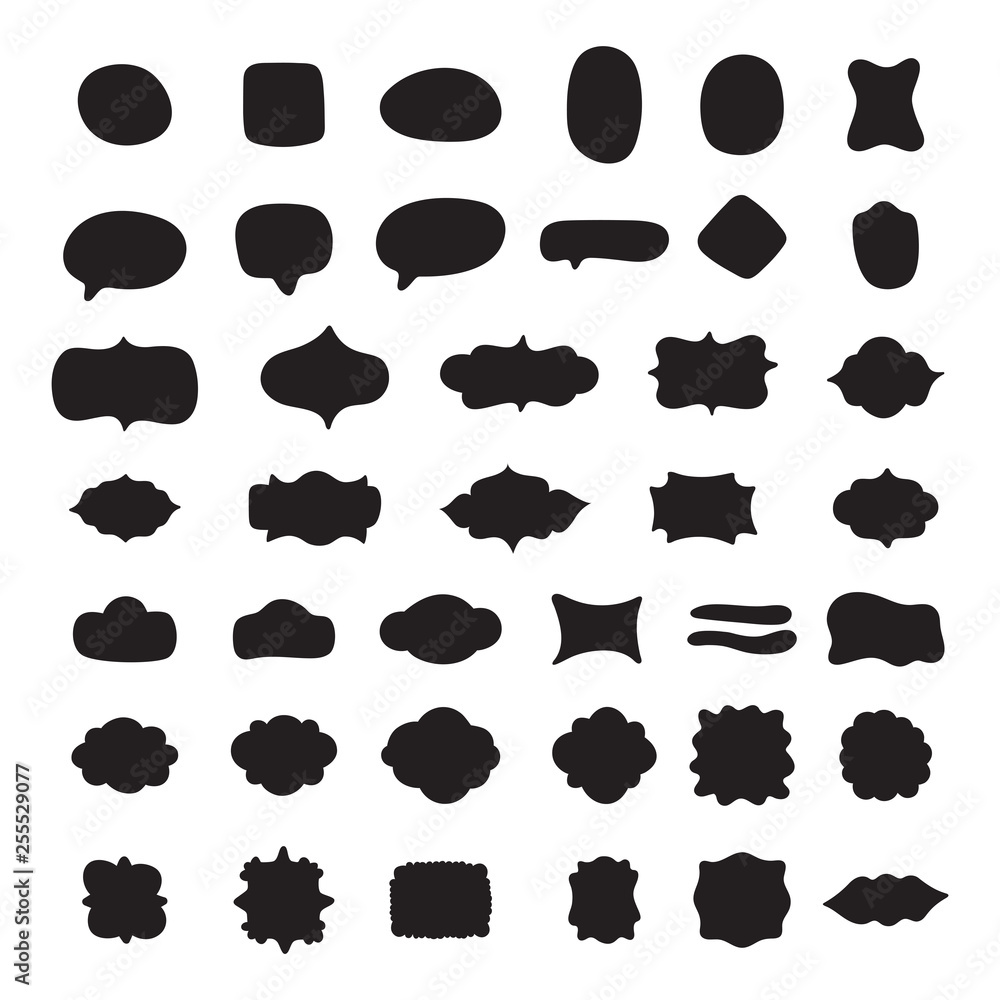 Fototapeta premium Big set of black vector frames and speech bubbles for text and images. Different forms, design elements, boxes, frames.