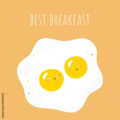 Friend eggs characters with yellow background. Best breakfast card