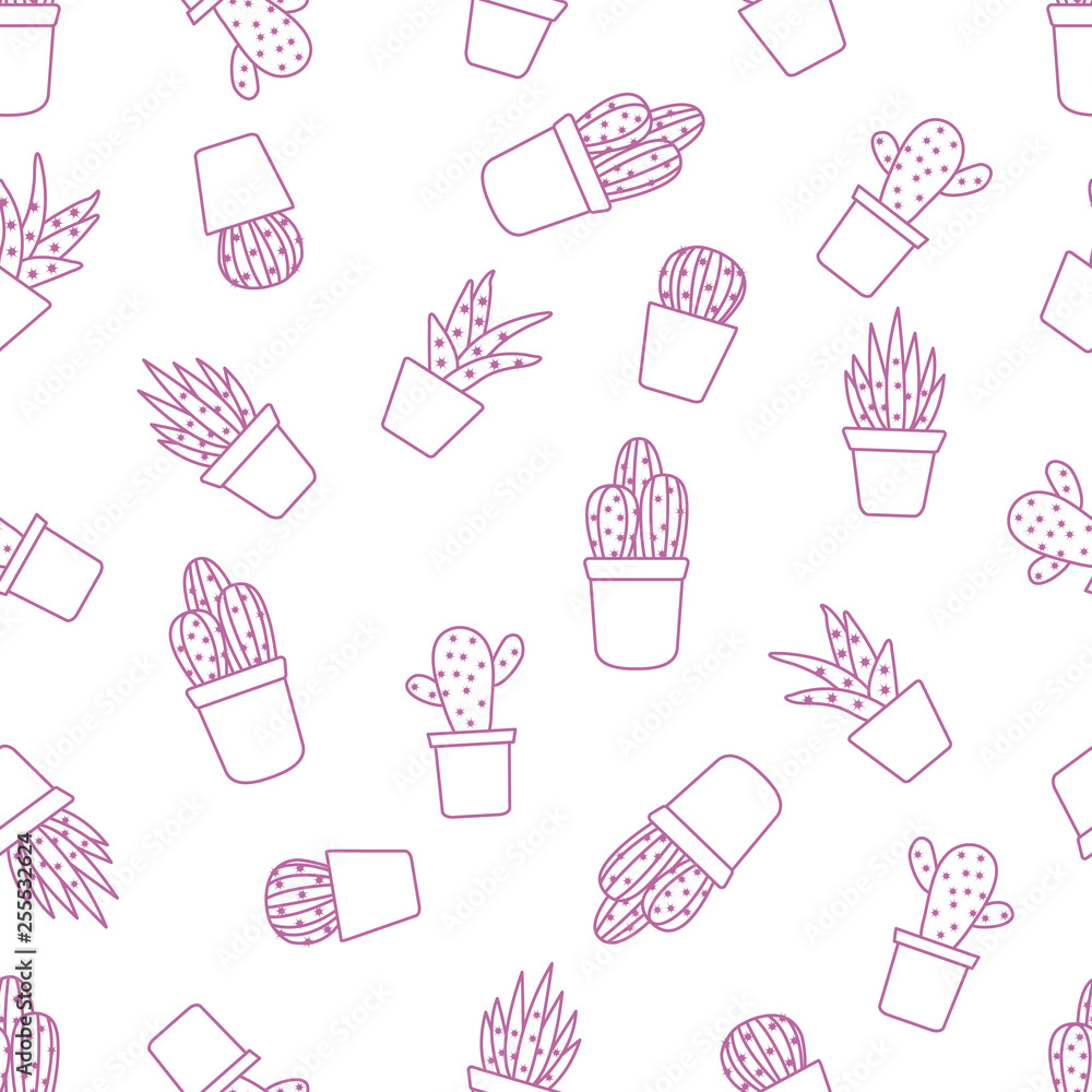 Vector seamless pattern with cactus and succulents Vector seamless pattern with cactus and succulents