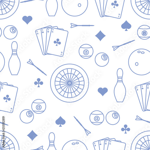 Sports pattern. Darts, billiards, bowling, cards.