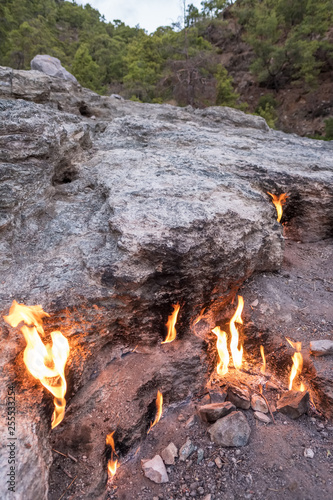 Flames of Chimera Mount from the underground in Cirali, Turkey