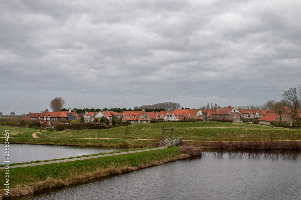 Typical Dutch landscape in Sluis, the Netherlands