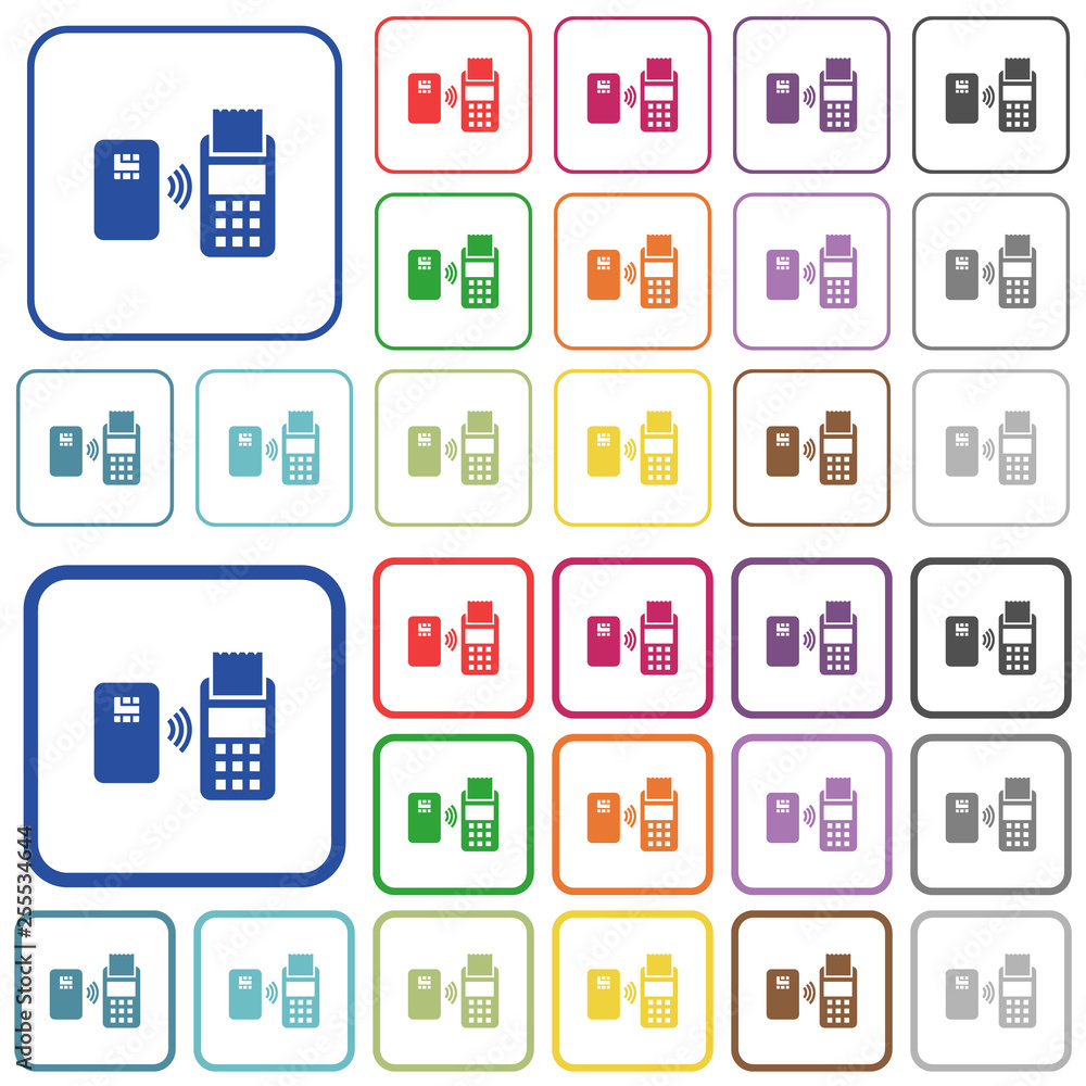 Contactless payment outlined flat color icons Contactless payment outlined flat color icons