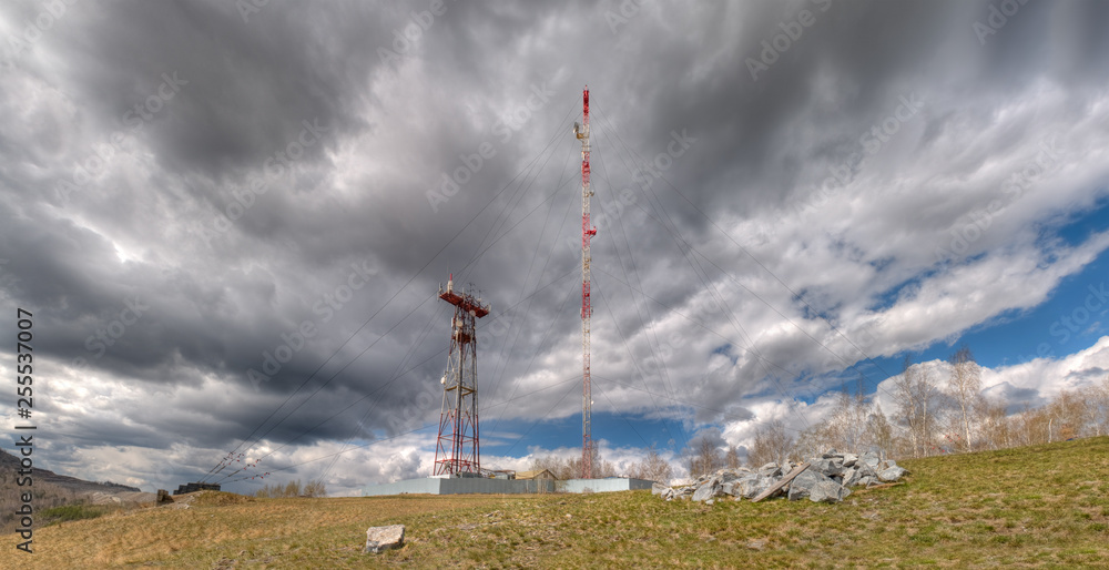 Obraz premium Tower television repeater and cellular mast. HDR