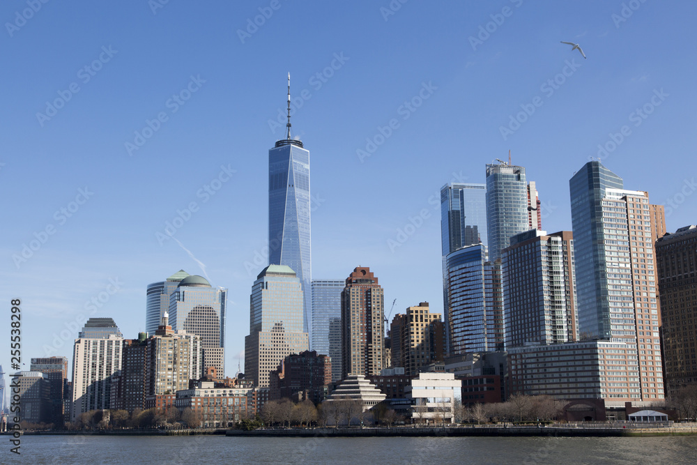 The Manhattan skyline seen from the Hudson river
