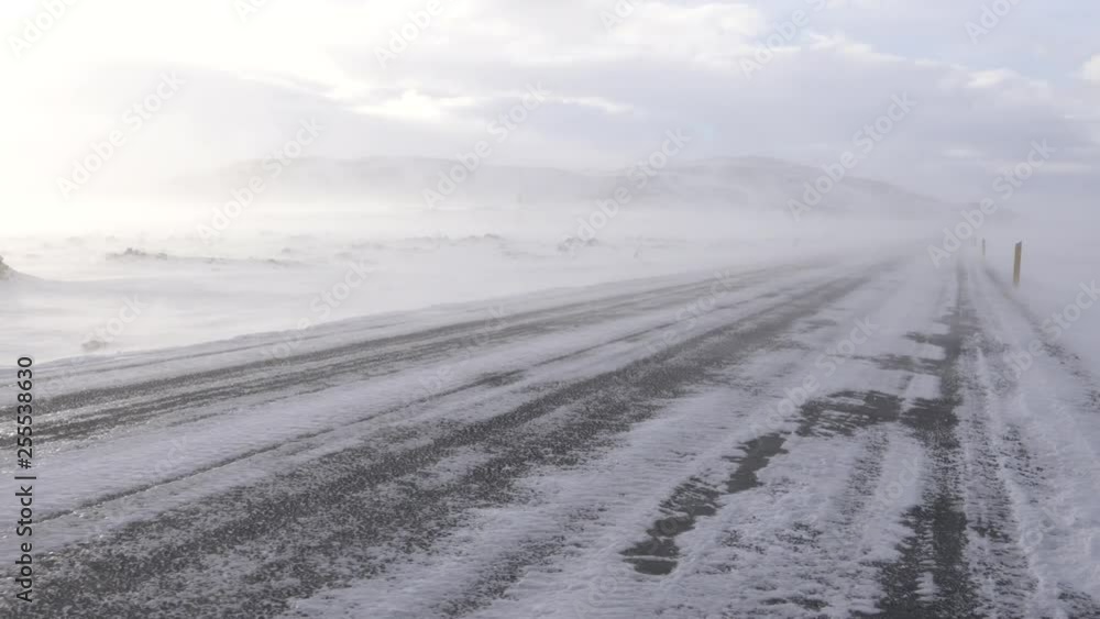 Road into the blizzard, winter in Iceland, Europe Road into the blizzard, winter in Iceland, Europe