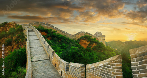 Leinwand Poster Sunset on the great wall of China,Jinshanling