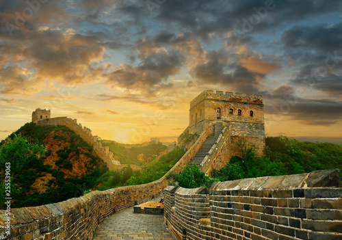 Fotografia, Obraz Sunset on the great wall of China,Jinshanling