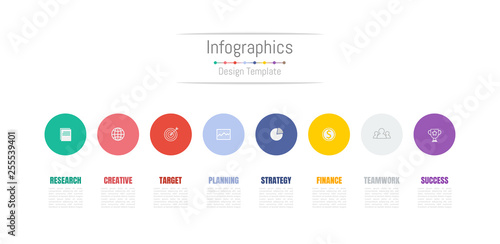Infographic design elements for your business data with 8 options, parts, steps, timelines or processes. Vector Illustration.
