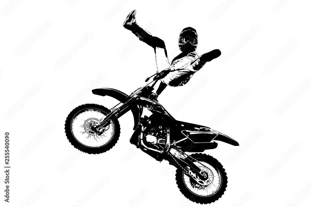 silhouette of an acrobatic jump in the air on a motorcycle silhouette of an acrobatic jump in the air on a motorcycle