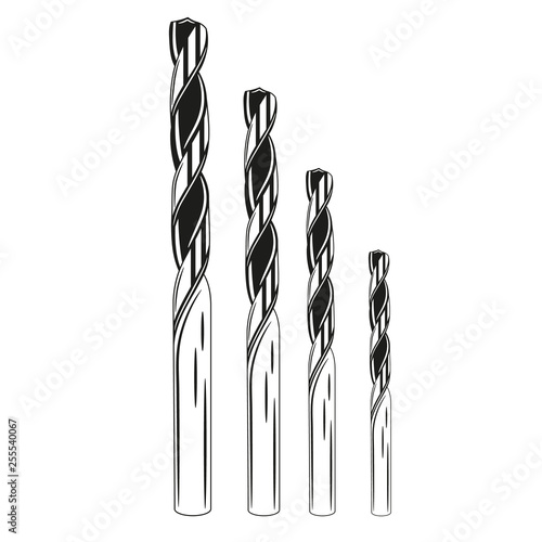 Drill bit in monochrome style. Vector illustration.
