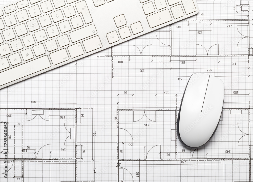 Architectural blueprint house building plan background flat lay with ...