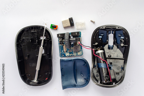disassembled wireless mouse for computer