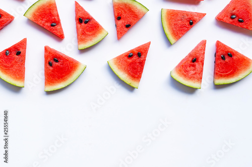 Sliced watermelon on white background.