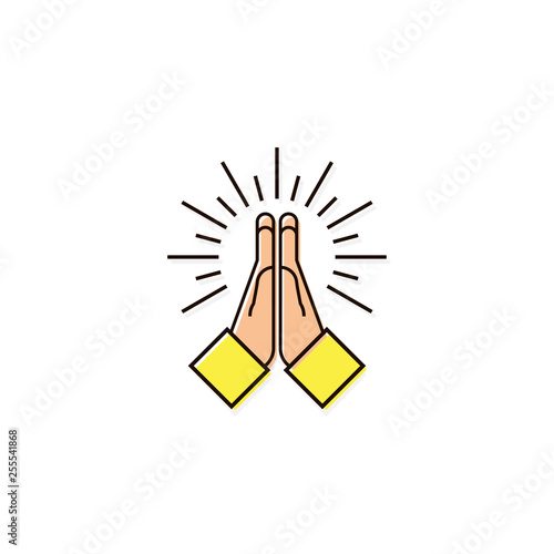 Folded hand, pray icon in flat line style - vector design