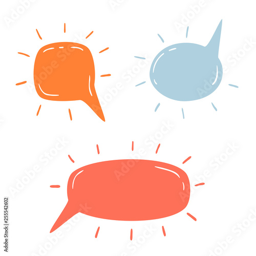 Doodle baby empty comic bubbles with splashes. Vector illustration isolated on white background