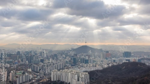 Time lapse of Seoul city with Clouds float above.