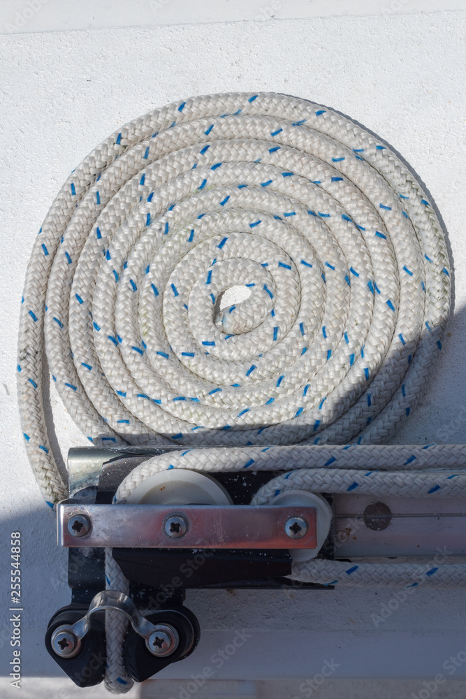 coiled rope. white coiled rope detail closeup ready to set sail Stock ...