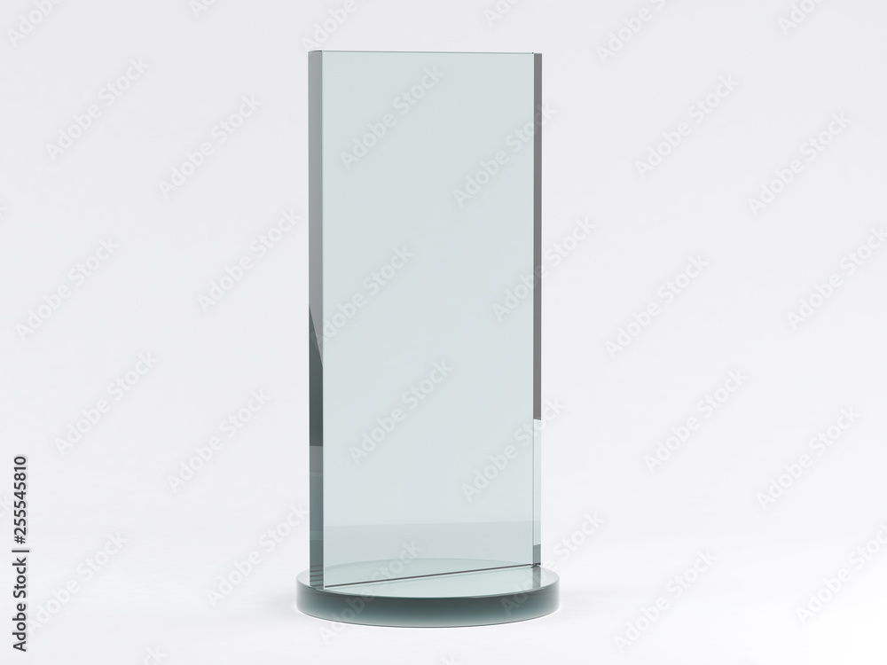 Glass stand for booklets on white background. Mockup. 3D Glass stand for booklets on white background. Mockup. 3D