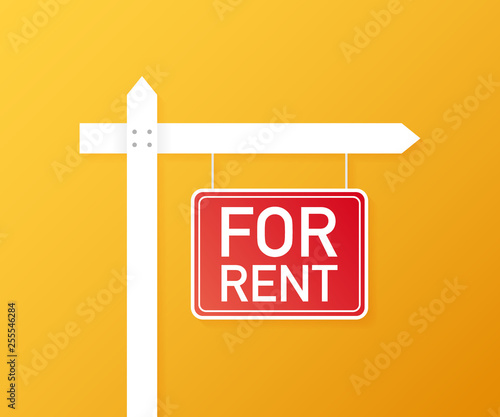 For rent sign. Real estate, advertising, house rent, property concept. Vector illustration.