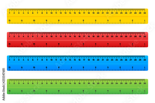 Wooden rulers 30 centimeters with shadows isolated on white. Measuring tool. School supplies. Vector illustration.