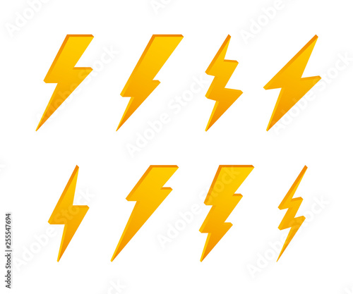 Set Lightning bolt. Thunder bolt, lighting strike expertise. Vector illustration.
