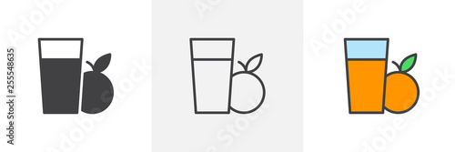 Orange juice glass icon. Line, glyph and filled outline colorful version, Fresh fruit juice glass outline and filled vector sign. Symbol, logo illustration. Different style icons set. Vector graphics
