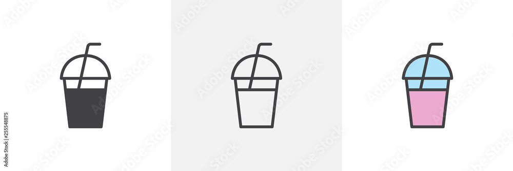 Milkshake drink icon. Line, glyph and filled outline colorful version, Milkshake with straw outline and filled vector sign. Symbol, logo illustration. Different style icons set. Vector graphics Milkshake drink icon. Line, glyph and filled outline colorful version, Milkshake with straw outline and filled vector sign. Symbol, logo illustration. Different style icons set. Vector graphics