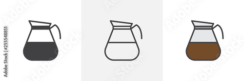Coffee pot icon. Line, glyph and filled outline colorful version, Pitcher coffee jug, outline and filled vector sign. Breakfast symbol, logo illustration. Different style icons set. Vector graphics
