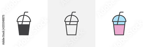 Milkshake drink icon. Line, glyph and filled outline colorful version, Milkshake with straw outline and filled vector sign. Symbol, logo illustration. Different style icons set. Vector graphics