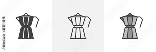 Geyser coffee maker icon. Line, glyph and filled outline colorful version, Moka pot, macchinetta outline and filled vector sign. Symbol, logo illustration. Different style icons set. Vector graphics