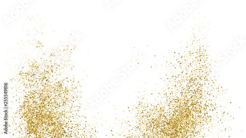 Gold glitter scatter bottom border on white vector illustration